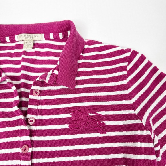 Burberry Brit Striped Polo Shirt Women's Small Red Pink White Rugby Sporty‎ - Picture 5 of 7